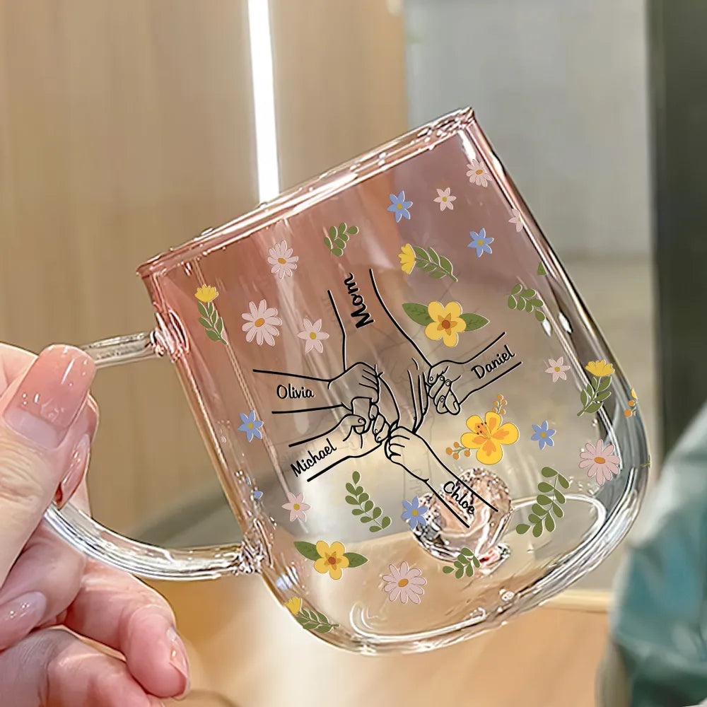 Mother Holds Kid's Hands Together - Personalized Gradient Glass Mug - Gift For Mother