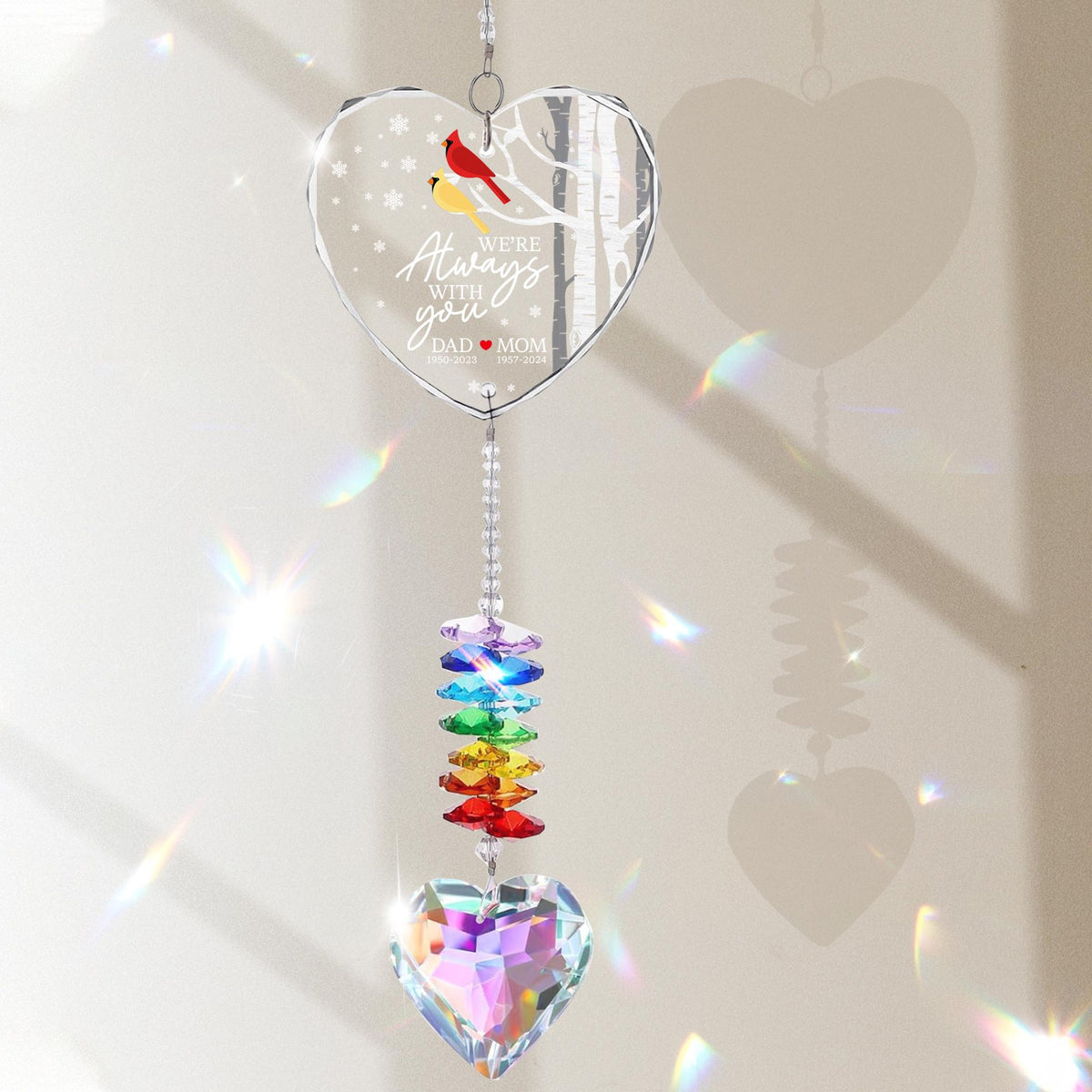 We're Always With You Crystal Suncatcher, Memorial Gifts For Loss Of Mom, Dad, Cardinal Remembrance Gifts, Sympathy Gifts For Loss Of Father