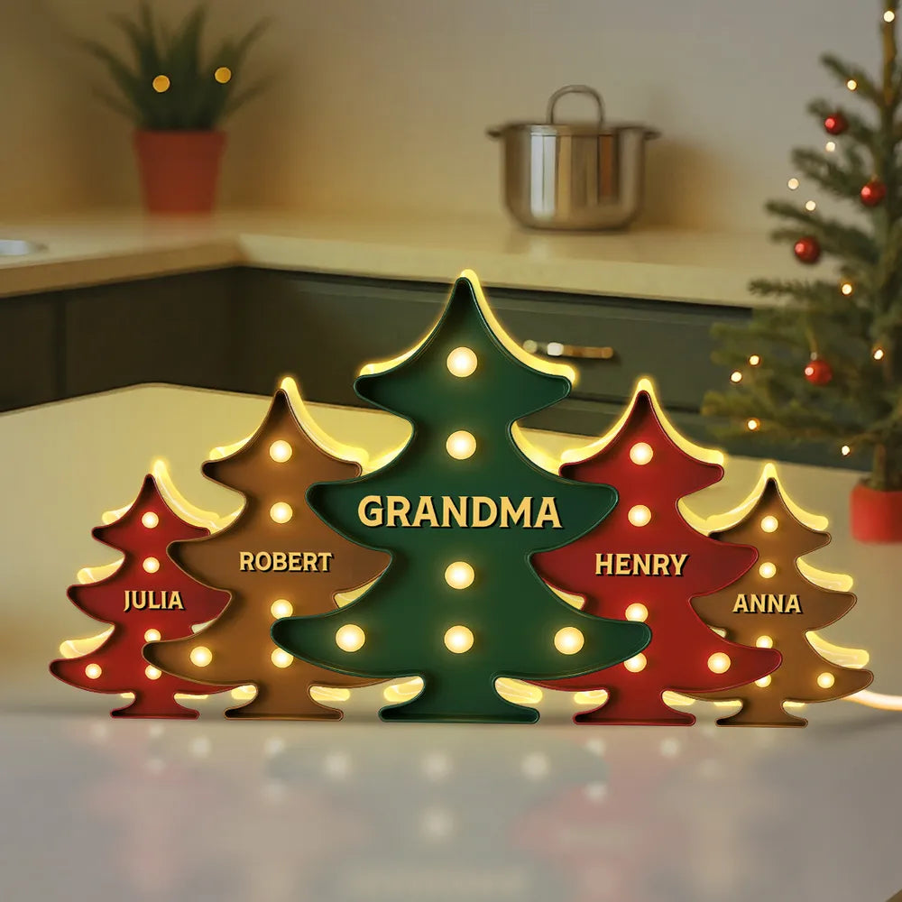 Vintage Christmas Tree Mom Grandma With Kids - Personalized Light Box - Gift For Mom, Grandma, Christmas Home Decoration
