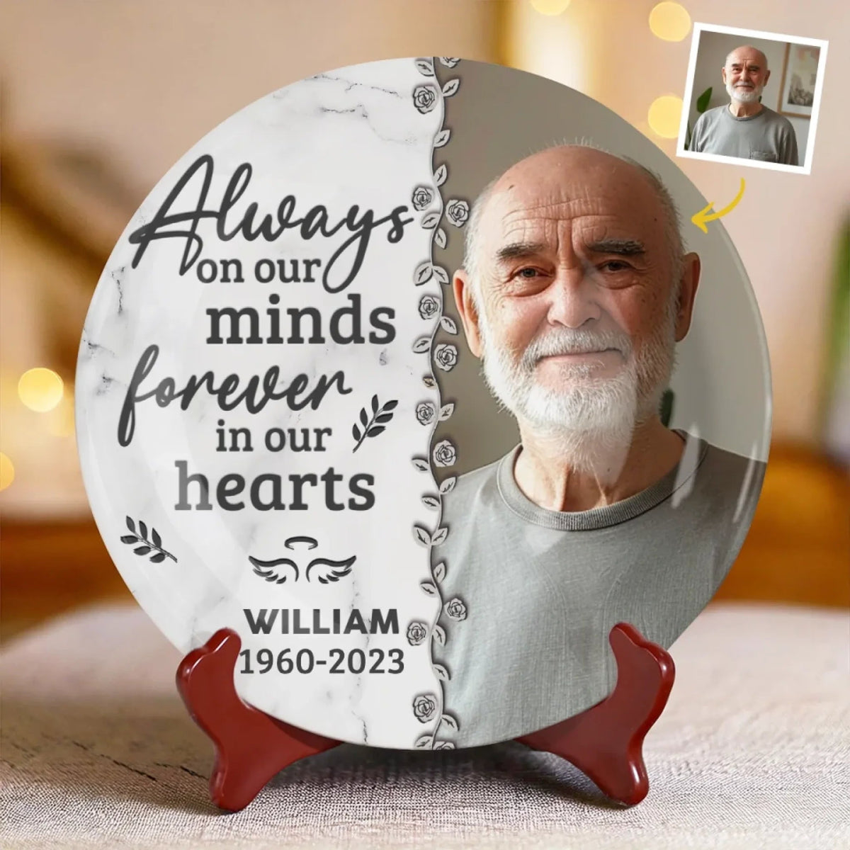 Always On Our Minds Forever In Our Hearts - Personalized Ceramic Plate - Memorial Gift, Sympathy Gift For Family Members