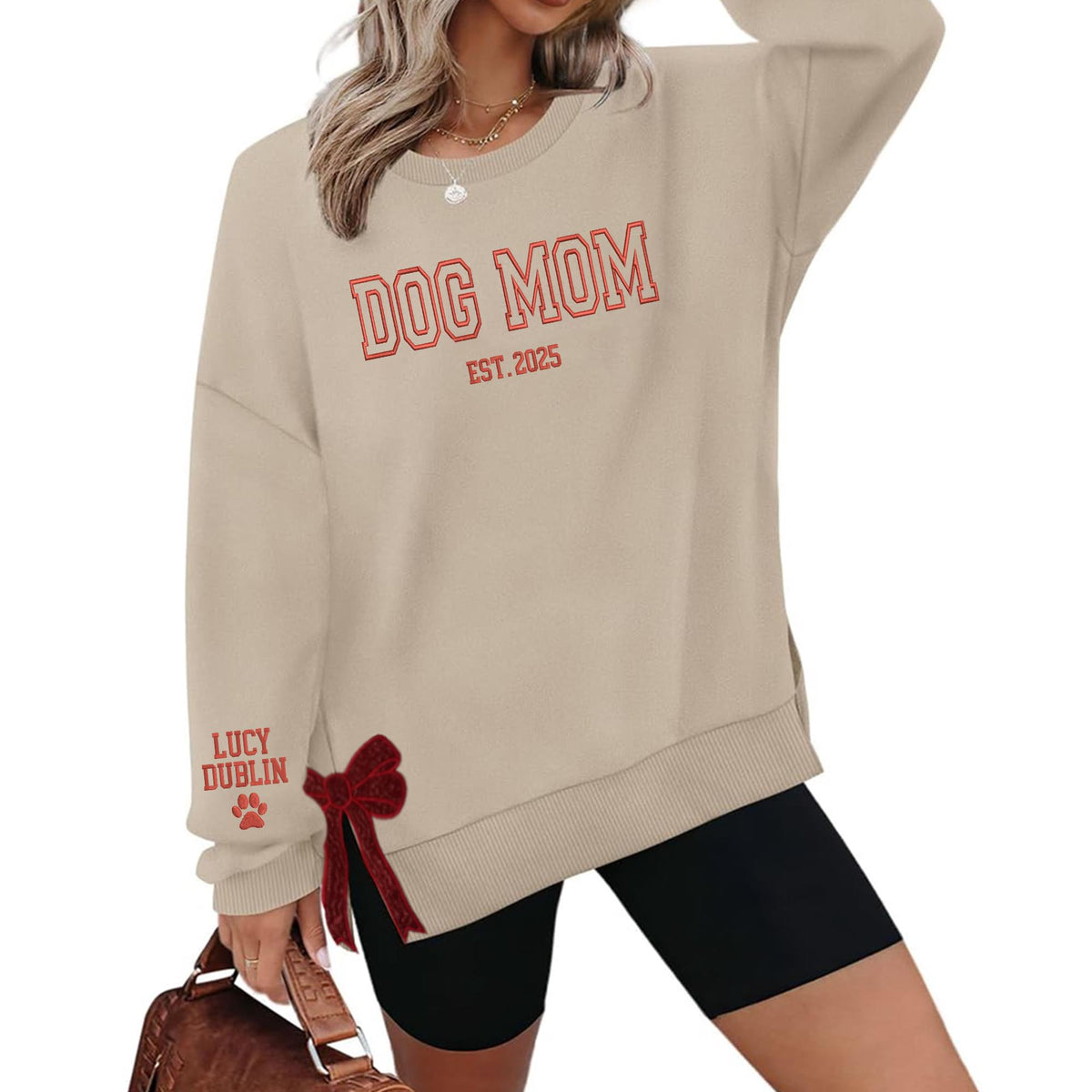 Custom Dog Mom Side Bow Cut-Out Sweatshirt With Glitter, Trendy Coquette Bow, Gift for Dog Mom, Dog Dad, Dog Mama, Dog Owner, Dog Lover Gift