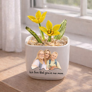Personalized Mom Love Photo - Birth Glass Flower Pot