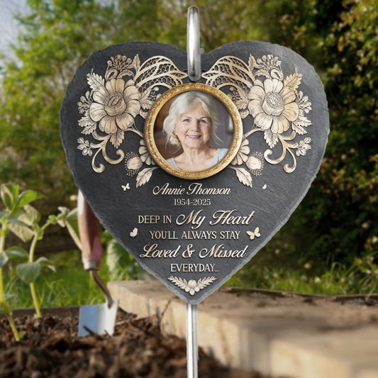 Deep In Our Heart You'll Always Stay - Personalized Slate Plaque - Sympathy Gift For Family Members, Memorial Gift