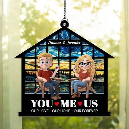 Our Love Our Home Our Forever - Personalized Suncatcher Ornament - Anniversary Gift, Valentine's Day Gift For Couple