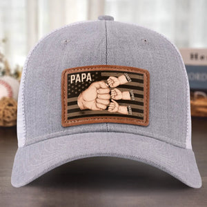 American Dad & Kids Are Unstoppable - Personalized Leather Label Net Hat - Gift For Dad, Grandpa, Father's Day Gift