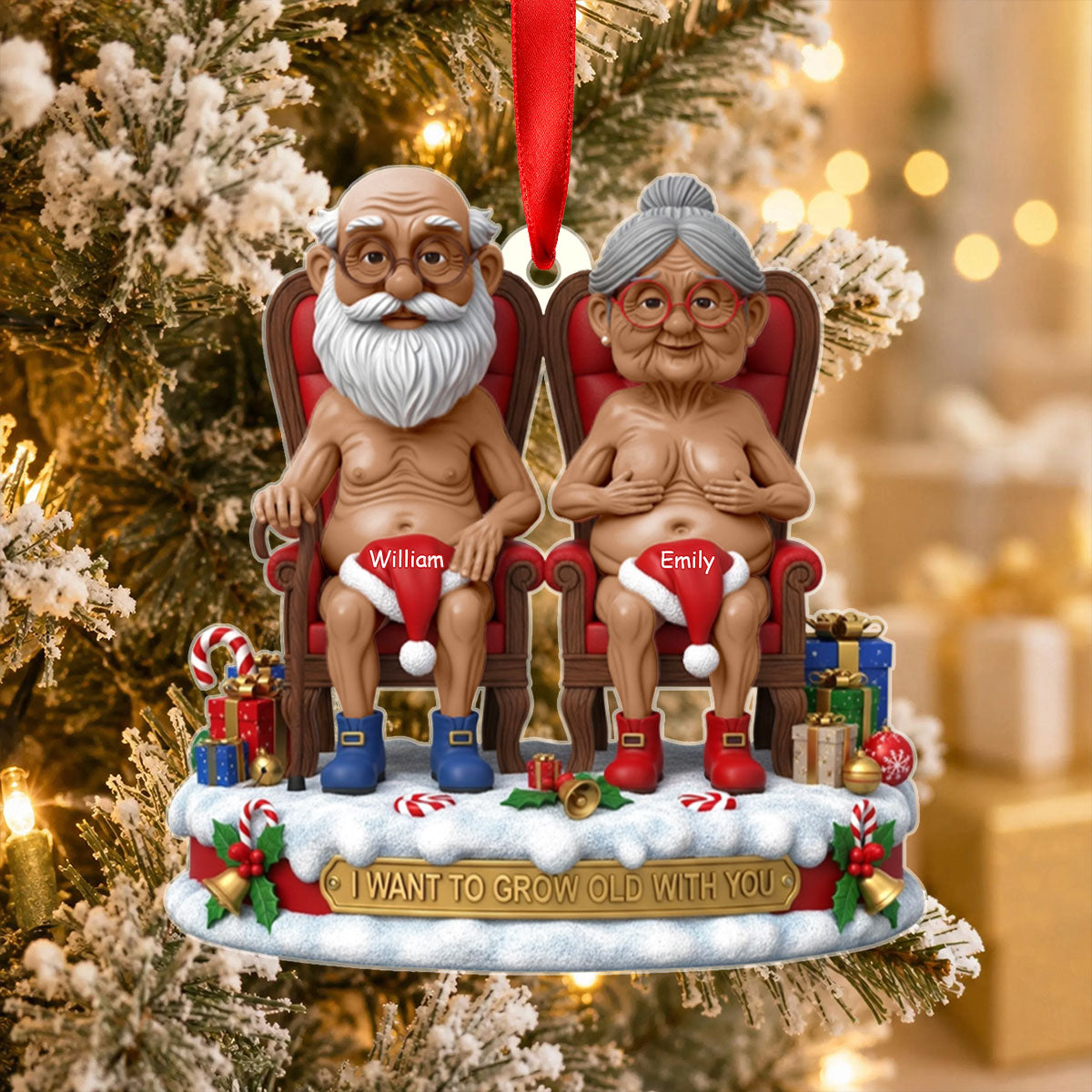 Naughty Old Couple Christmas Ornament - Personalized Gifts For Couple