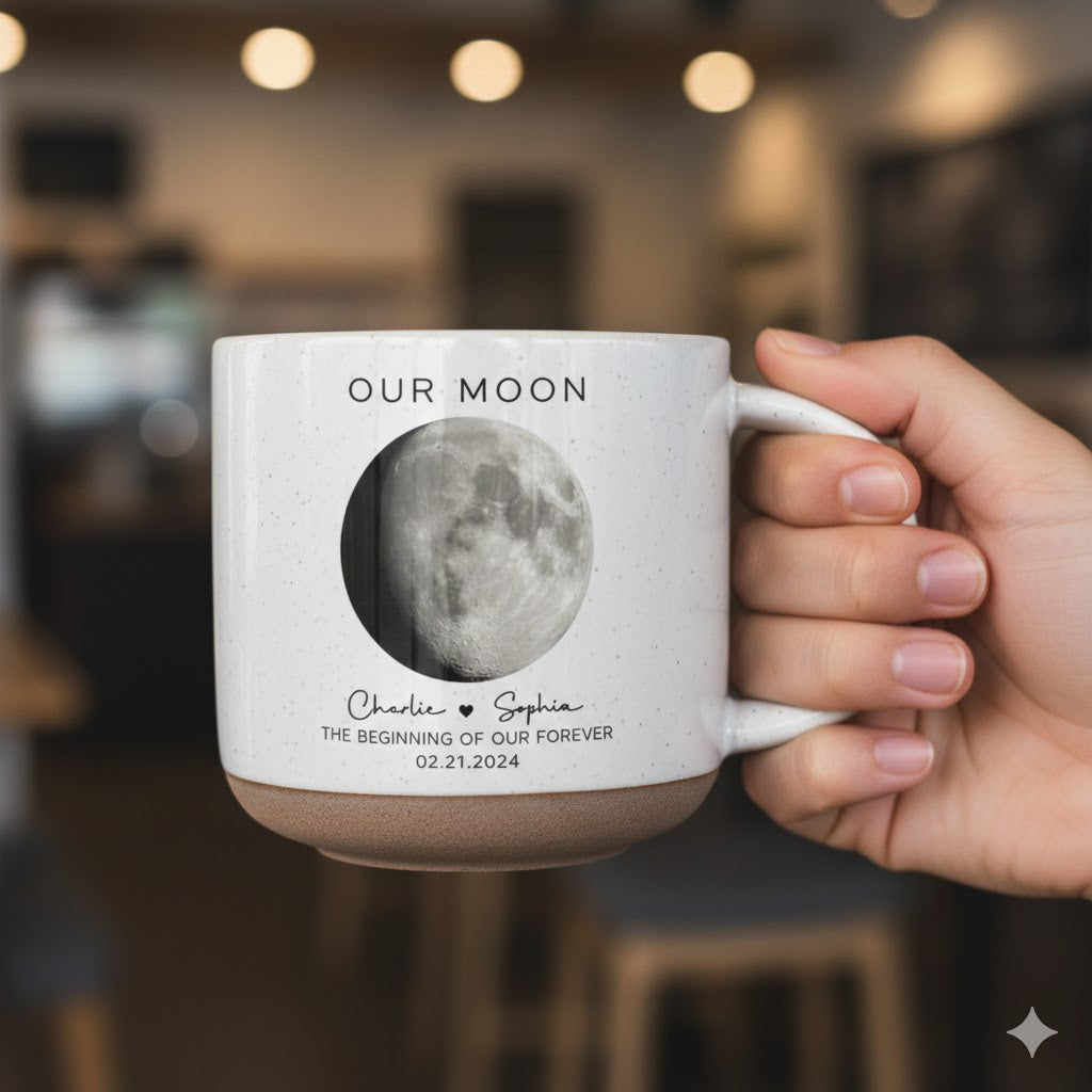 Our Moon Couple Moon Phase - Personalized Pottery Mug - Anniversary Gift For Him Gift For Her