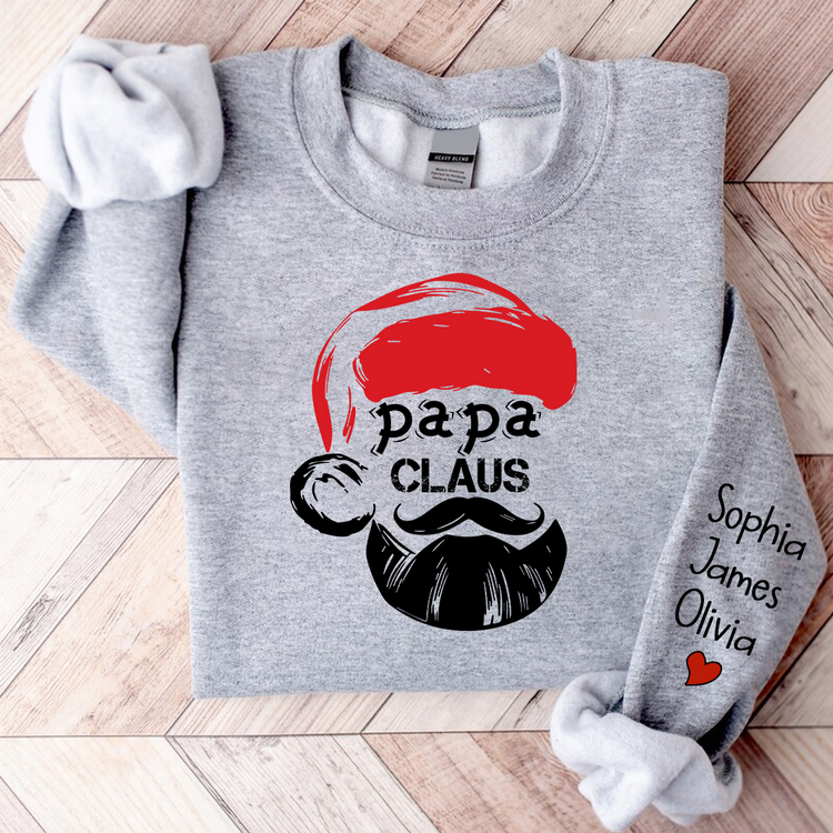 Merry Christmas Papa Claus - Personalized Front & Sleeves Shirt - Christmas Gift For Dad, Grandpa