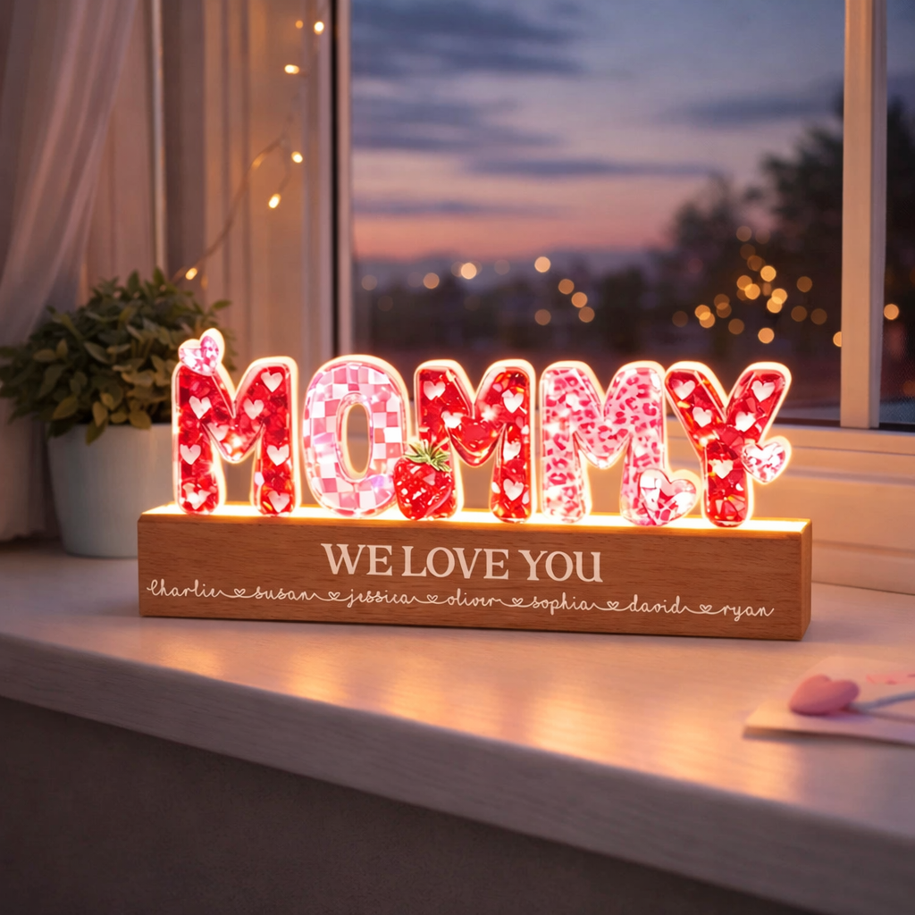 Mommy We Love You 3D Crystal Effect - Personalized Acrylic Block LED Night Light - Heartfelt Gift for Mom, Mother's Day Gift