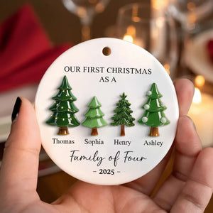 First Christmas As Family Christmas Tree 3D Effect - Personalized Ceramic Ornament - Christmas Decor For Family