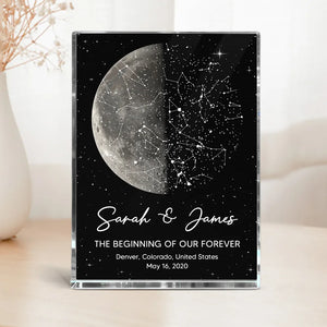 The Beginning Of Our Forever Moon Phase With Star Map - Personalized Acrylic Block - Anniversary Gift, Valentine's Day Gift For Couple