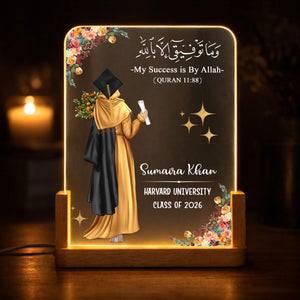 Custom Muslim Graduation Night Light with Wooden Base, Islamic Highschool College Grad Gifts, Muslim Graduate Keepsake Gift, Class of 2026