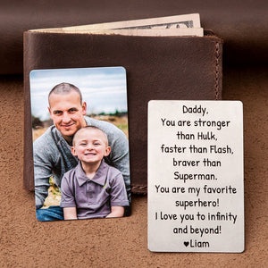 Metal card for wallet with family photo - gift for Dad, Personalized metal card gift for Him, Father's Day keepsake gift