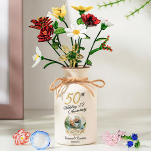 Wedding Anniversary Gift For Her - Personalized Photo Vase With Glass Birth Month Flowers - Anniversary Gift For Wife