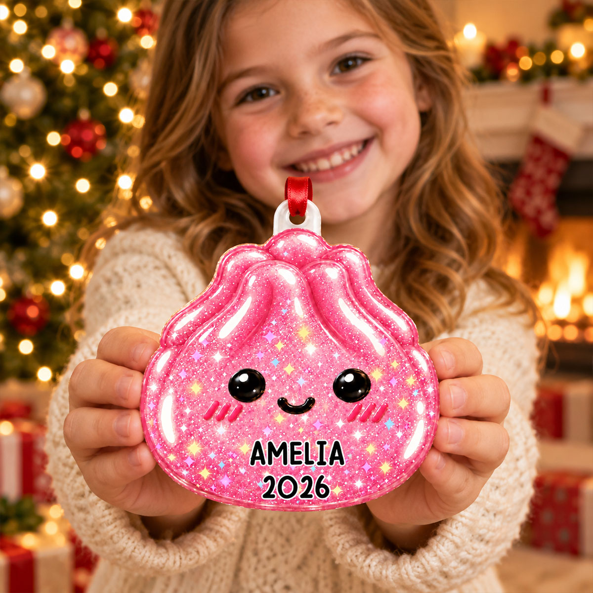 Super Cute Funny Dumpling Dim Sum Custom Name - Personalized Acrylic Ornament - Christmas Gift, Keepsake For Kids, Teenagers