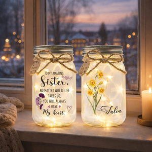 Sister Gifts Personalized Birth Month Flower Mason Jar Night Light, Gift For Sisters, Besties, Siblings