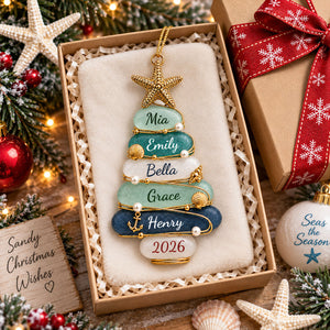 Custom Sea Glass Tree 2026 Ornament, Personalized Coastal Family Christmas Gift