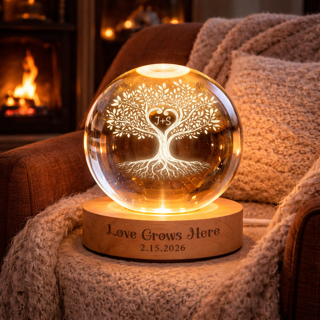 Personalized Anniversary & Wedding Gift, Our Special Day Tree of Life Crystal Ball LED Night Light, 50th Anniversary, Gift for Grandparent