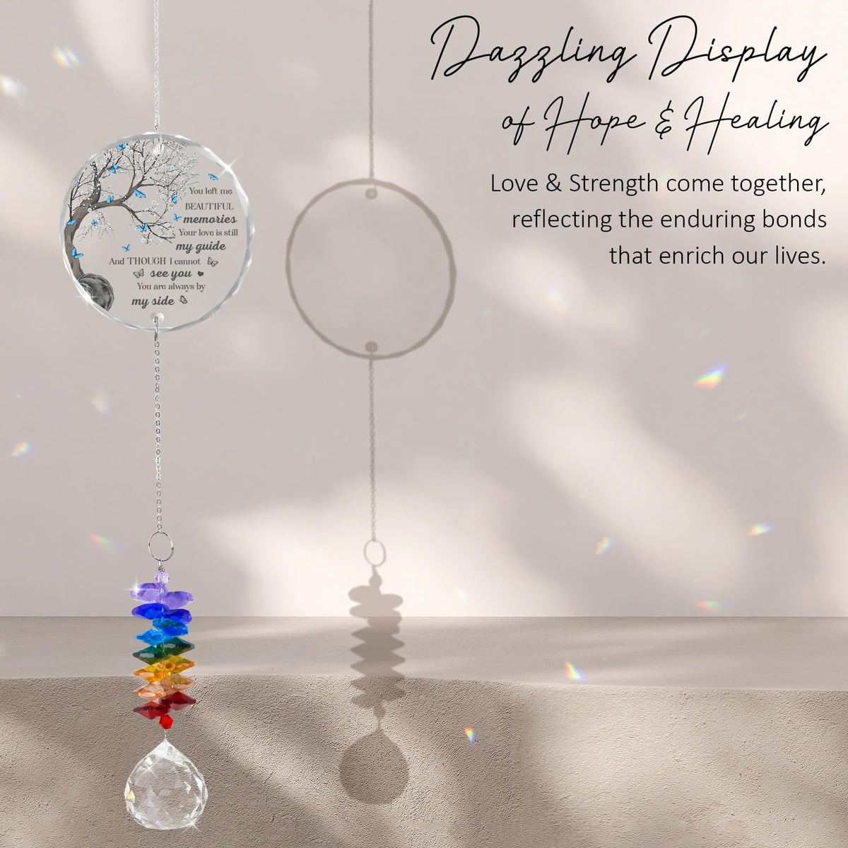 You Left Me Beautiful Memories Personalized Memorial Ornament, Crystal Heart Ornament Sympathy gift, Memorial gift with name, Prism rainbow