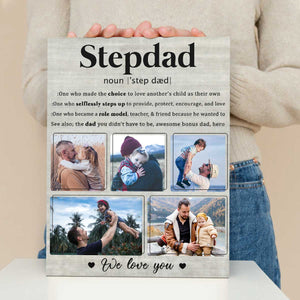 Stepdad Definition Custom Photo Canvas, Personalized Stepped Up Dad Gifts, Stepdad Gift For Father s Day