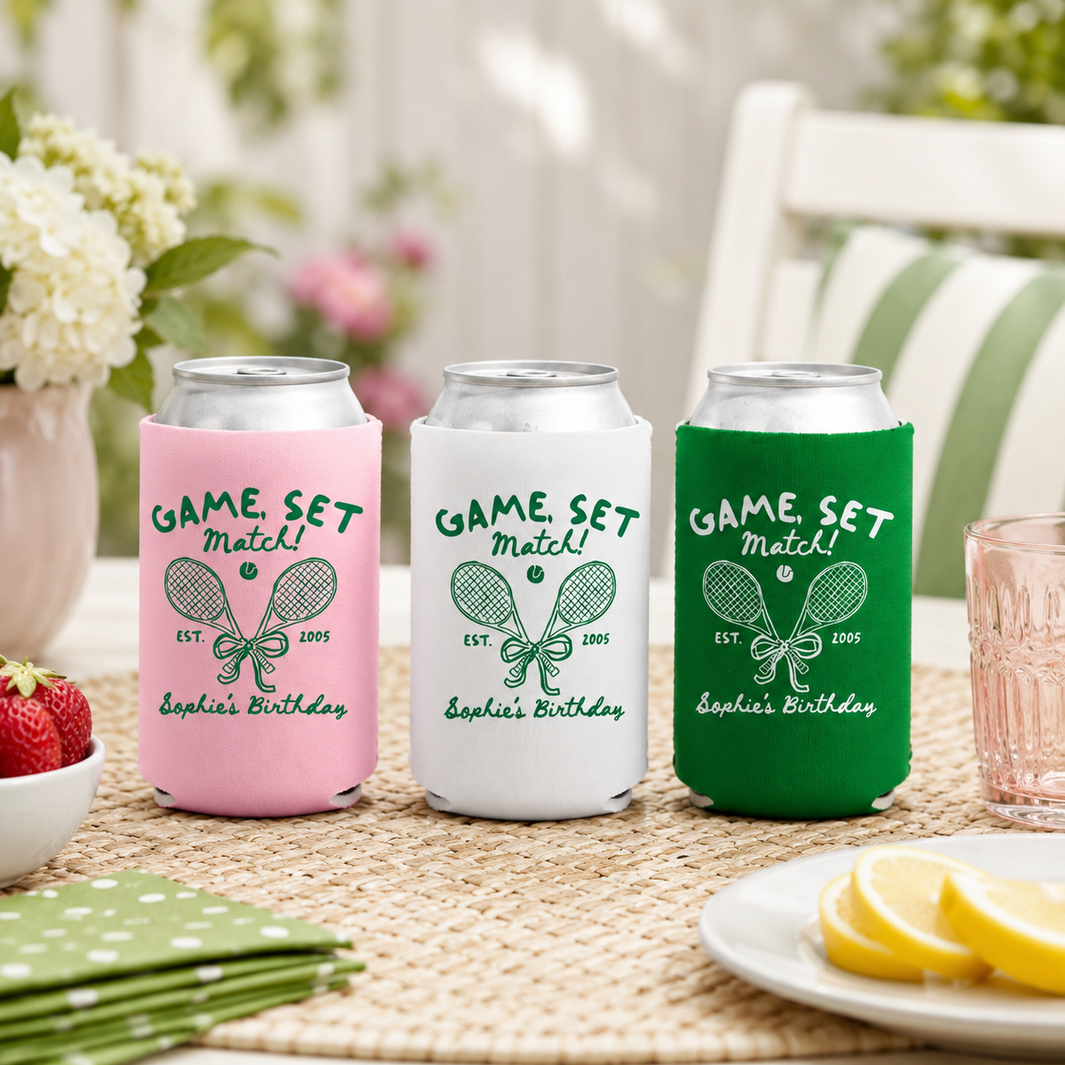 Birthday Tennis Party Can Cooler, Game Set Match Can Sleeve, 21st 30th 40th 50th 60th Birthday Party Favor, Tennis Birthday Gift For Her