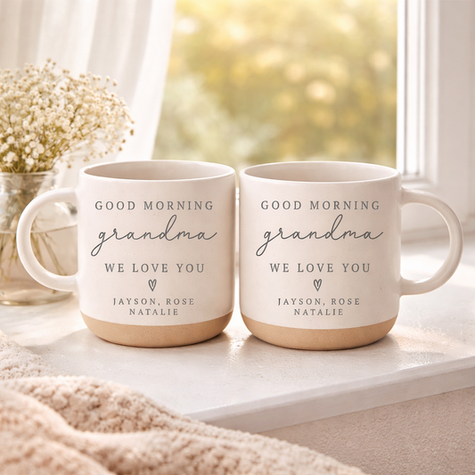 Personalized Grandma Pottery Mug, Gift from Grandkids, Custom Gifts for Gigi Nana, Unique Grandmother Present, Morning Coffee Cup