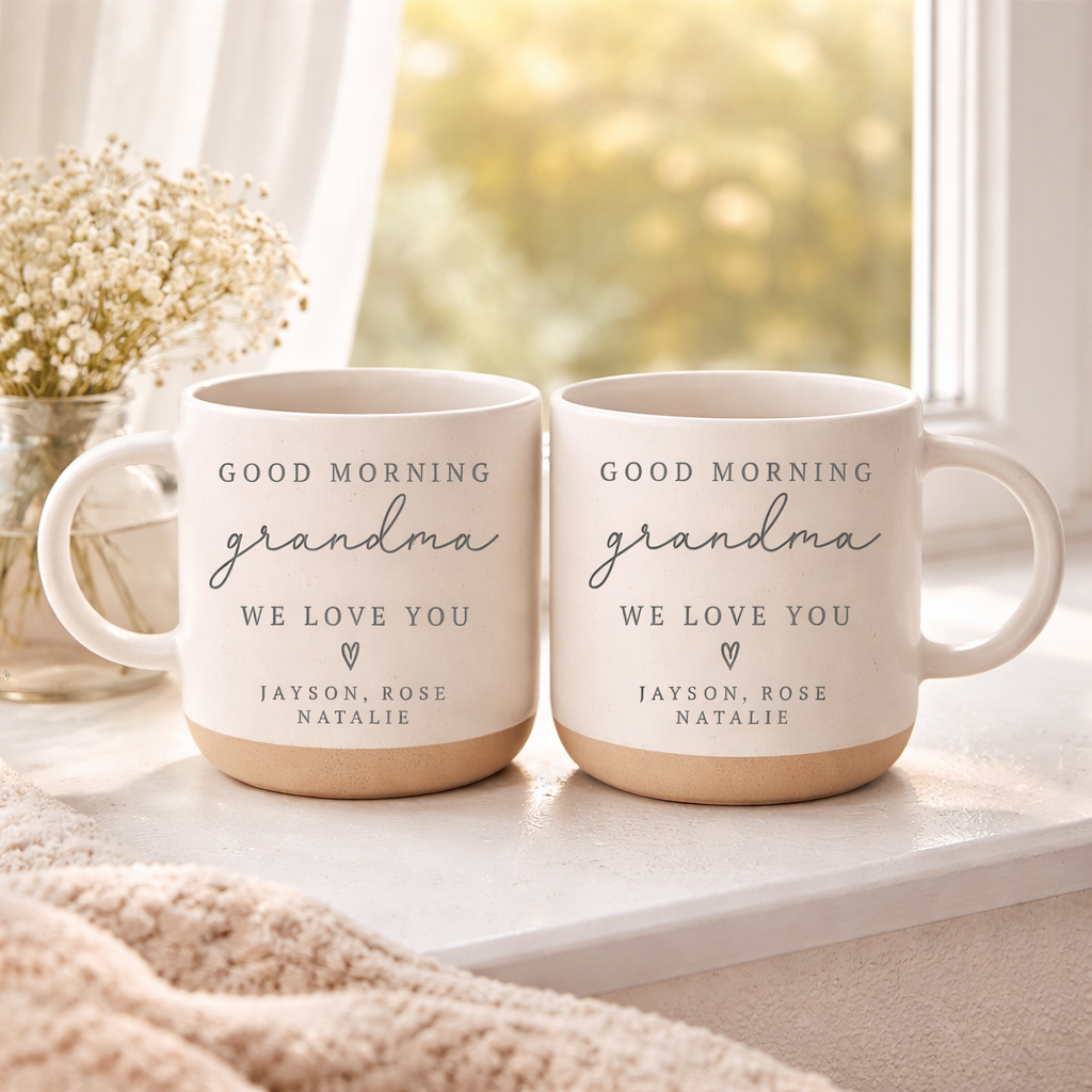 Personalized Grandma Pottery Mug, Gift from Grandkids, Custom Gifts for Gigi Nana, Unique Grandmother Present, Morning Coffee Cup
