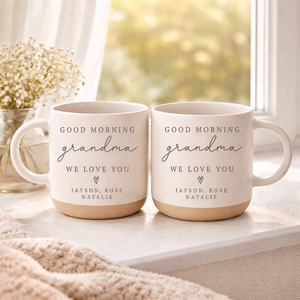 Personalized Grandma Pottery Mug, Gift from Grandkids, Custom Gifts for Gigi Nana, Unique Grandmother Present, Morning Coffee Cup
