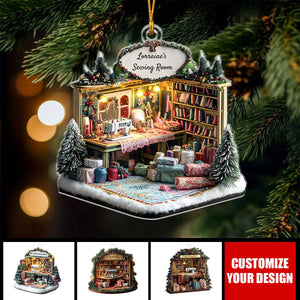 Her Sewing Room, Embroidery Room, Personalized Acrylic Christmas Ornament, Gift For Sewing Lovers