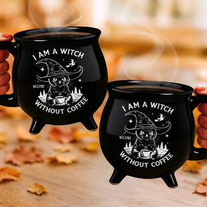 I'm A Witch Without Coffee - Personalized Halloween Black Ceramic Witch Mug - Halloween Gift For Family, Sisters, Friends, Siblings