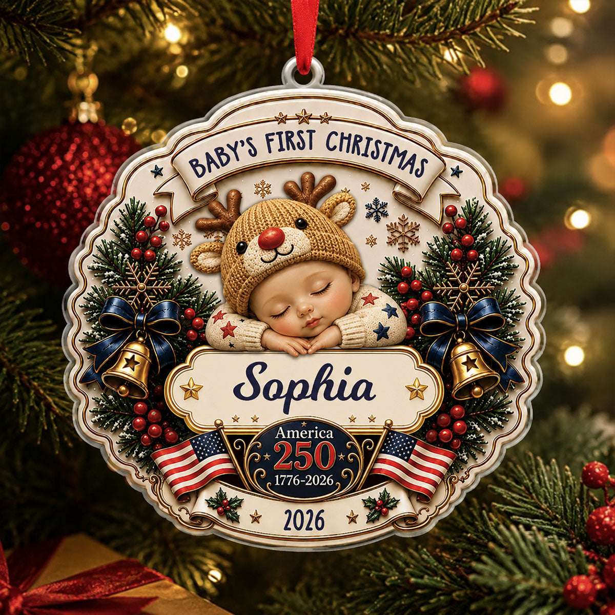 America 250 Baby’s First Christmas Ornament - Personalized Baby Gifts