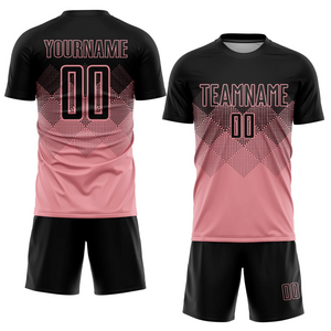 Custom Medium Pink Black Sublimation Soccer Uniform Jersey