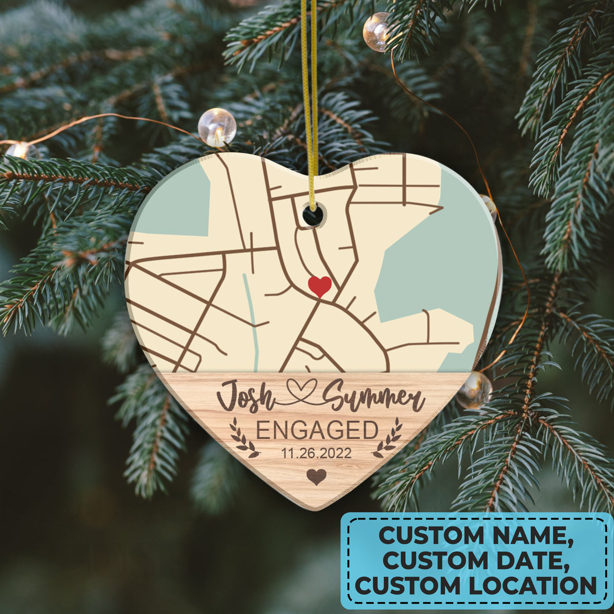 Custom Location Engaged Ornament, Photo Ornament Engagement Gift For Newly Engaged Couple, Christmas Ornaments Anniversary Gift For Husband