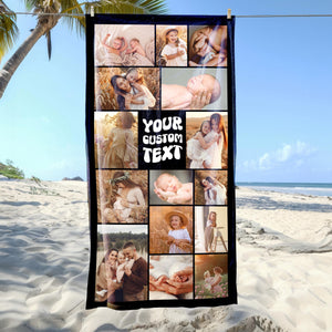 Custom Photo Collage Beach Towel Personalized Family Picture Towel Custom Kid Photo Gift for Vacation, Birthday, or Reunion