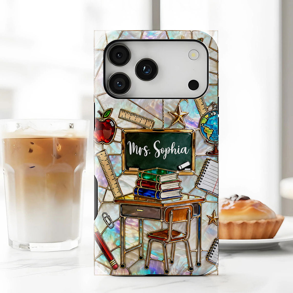 Classroom Inspired Teacher Book and Apple Design - Personalized Clear Phone CaseGift For Teachers and Educators