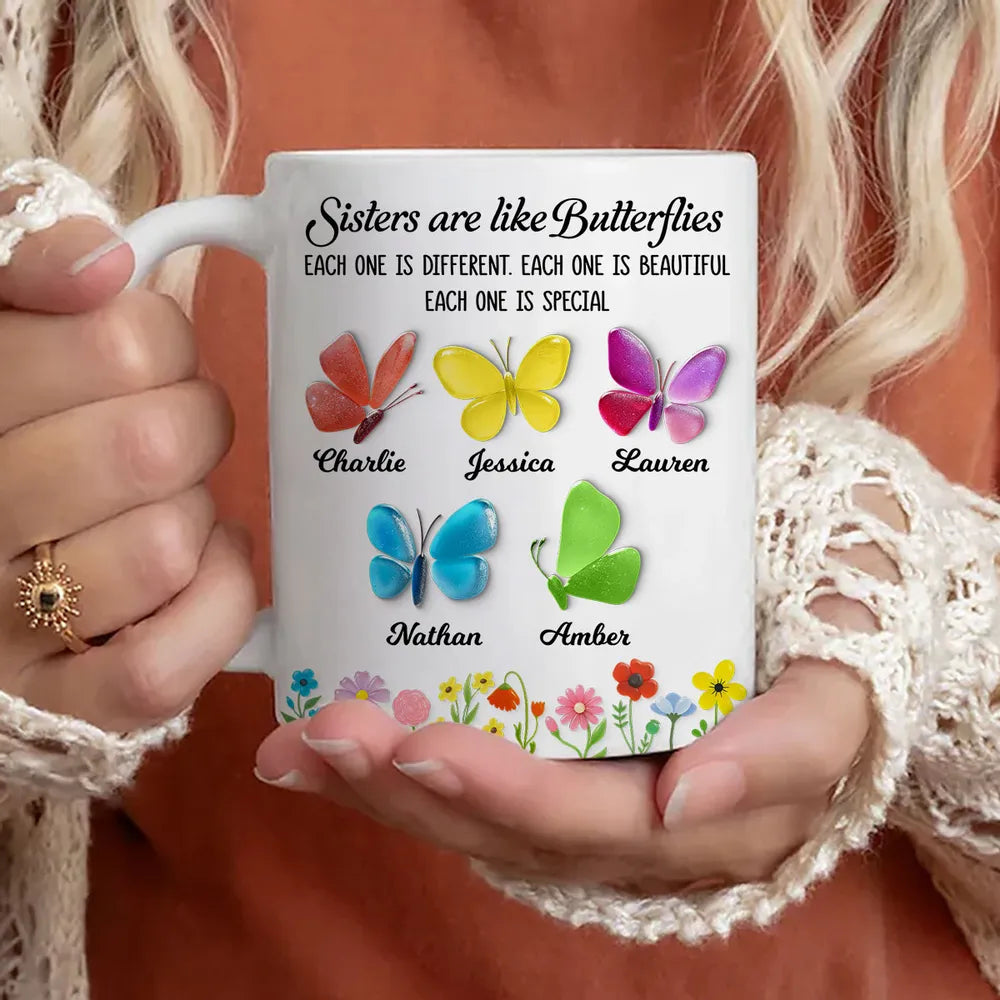Sisters Are Like Butterflies 3D Effect Sea Glass - Personalized Mug - Christmas Gift for Sisters, Siblings