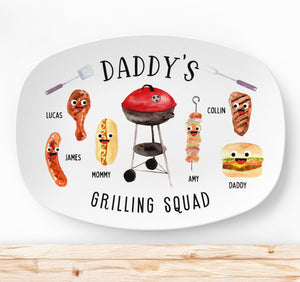 Personalized Father's Day Platter, Dad's Grilling Squad Plate, Custom BBQ Plate with Names, Grill Master Gift, Dad Gift from Kids Keepsake