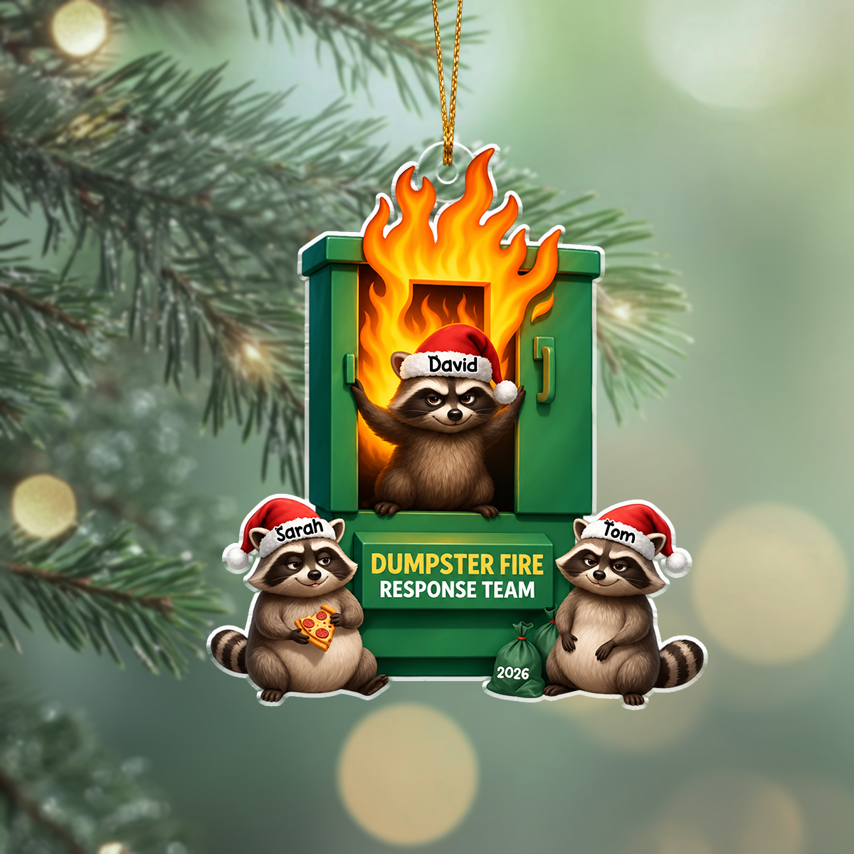 Cunning Raccoon Office Chaos Dumpster Fire Response Team - Personalized Acrylic Ornament