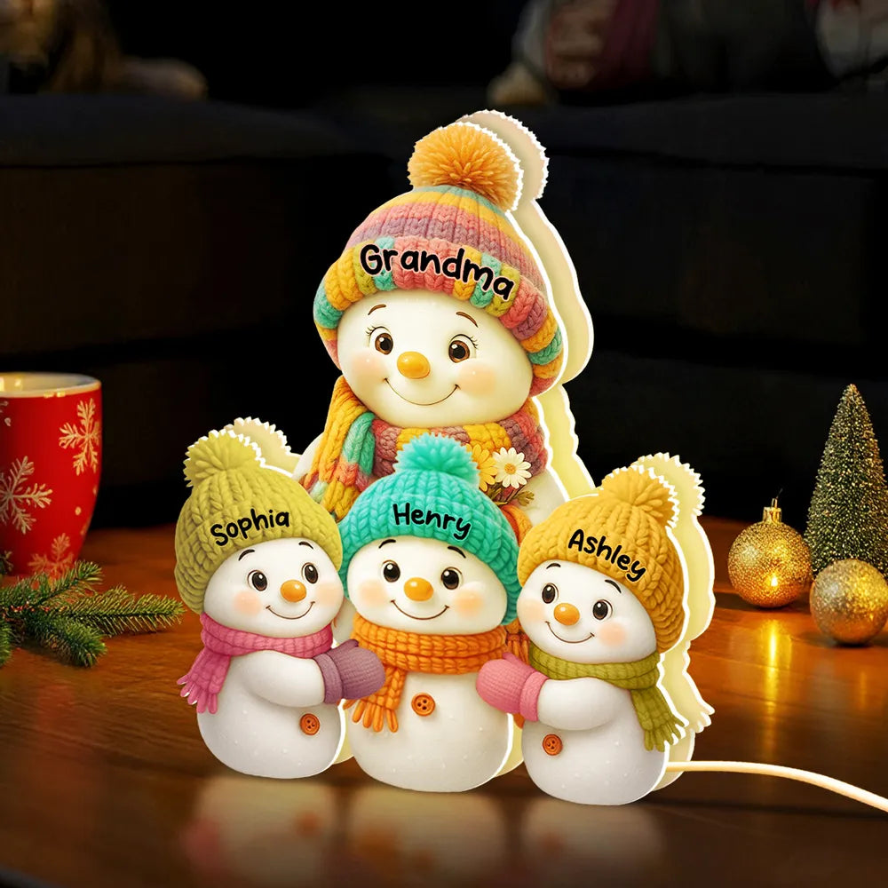 Snowman Mom Grandma and Grandkids - Personalized Acrylic Light Box - Christmas Gift for Grandma