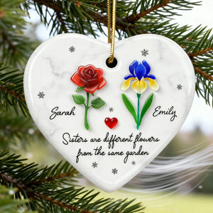 Sea Glass Birth Month Flowers Sister - Personalized Ornament - Christmas Gift For Sisters, Friends, Siblings