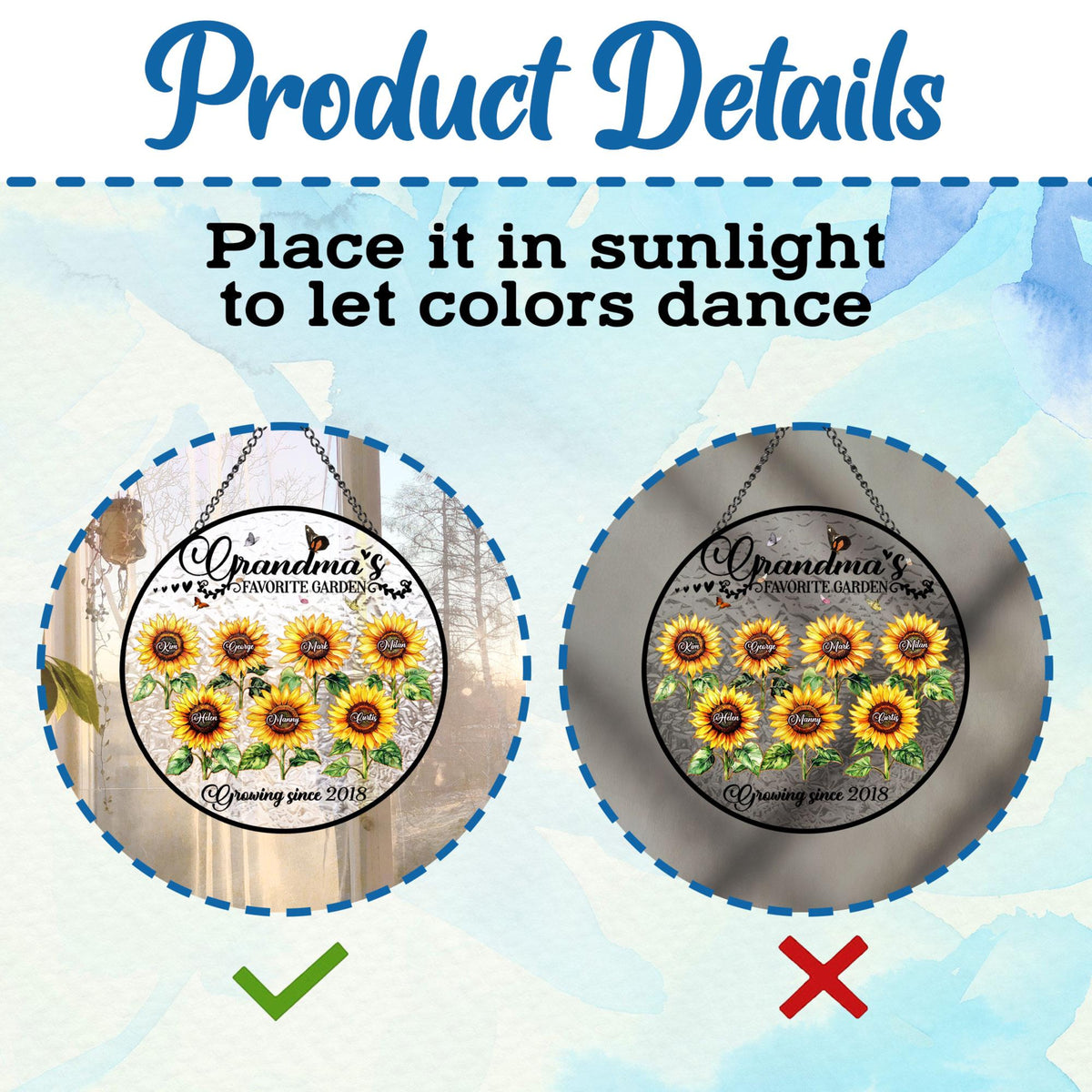 Grandma's Favorite Sunflowers - Personalized Stained Glass Suncatcher - Gift For Grandma, Mother's Day Gift