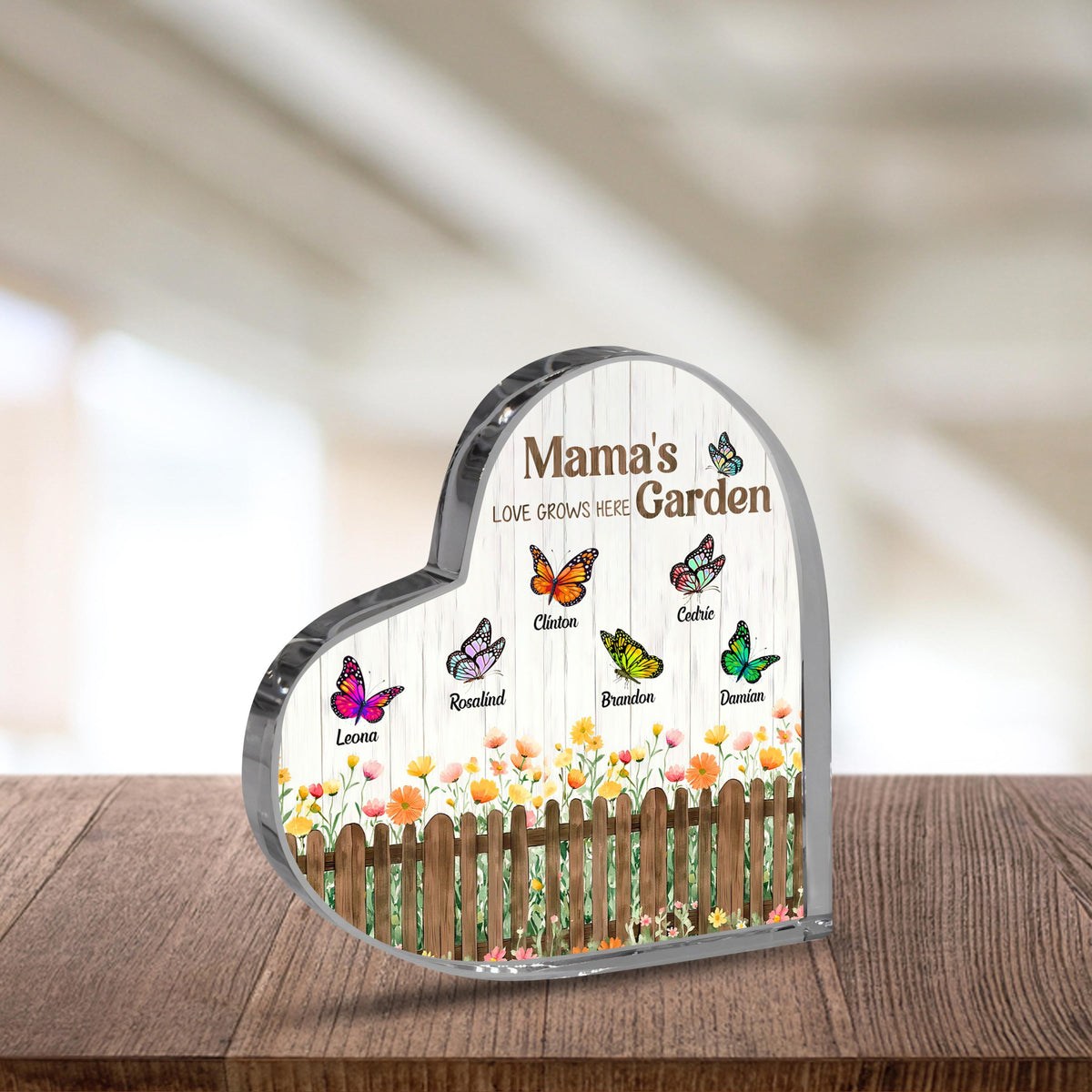 Mom's Garden Heart Acrylic Plaque with Kids Names, Flower Acrylic Plaque, Family Keepsake, Nana s Blessings, Grandma Garden Plaque