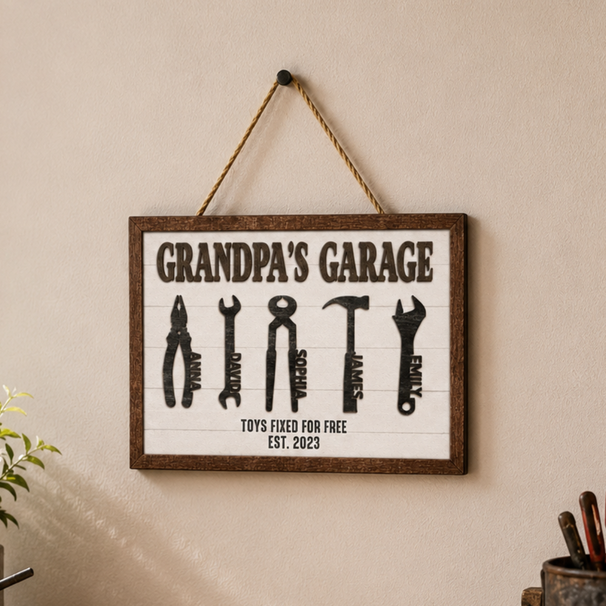 Personalized Grandpa's Garage with Kids Name Wooden Sign, Custom Garage Signs, Papa's Garage Wood Plaque, Workshop Sign, Father's Day Gift