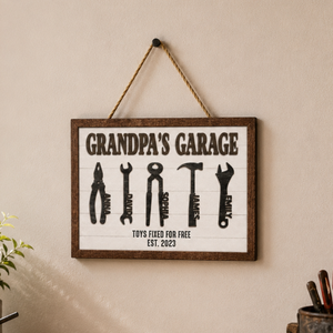 Personalized Grandpa's Garage with Kids Name Wooden Sign, Custom Garage Signs, Papa's Garage Wood Plaque, Workshop Sign, Father's Day Gift