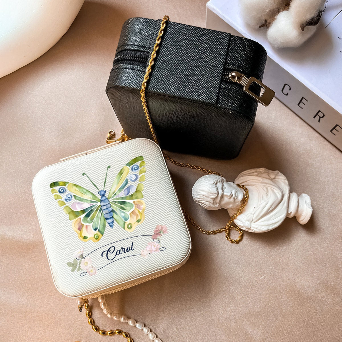Butterfly Jewelry Box For Mom, Personalized Jewelry Organizer, Custom Jewelry Case with Name, Mothers Day Gift, Ring and Earring Holder
