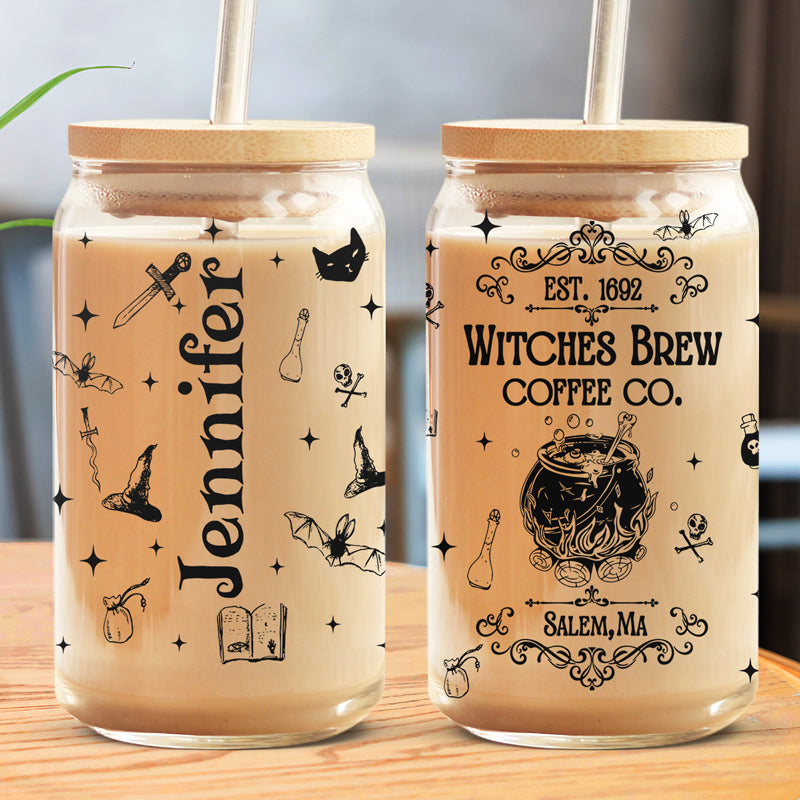 Witches Brew Coffee, Personalized Custom Witch Glass Cup, Iced Coffee Cup, Halloween Gift For Witches, Yourself