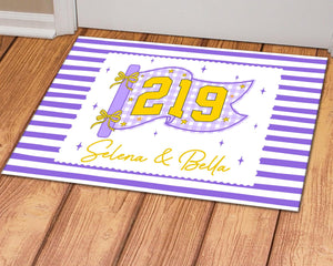Personalized Striped Dorm Doormat: Girls Dorm Decor, College Apartment Decor, Welcome To Our Dorm, Housewarming Gift, Student Gift