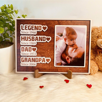 Personalized Legend Husband Dad Grandpa Sign, Wooden Sign For Papa, Custom Photo Wood Sign, Dad Sign, Father's Day 2025 Gift