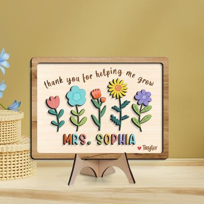 Thank You for Helping Me Grow, Teacher Appreciation Gifts, Teacher Desk Decor, Teacher Wooden Sign, Preschool Teacher Gift, Custom Teacher Sign