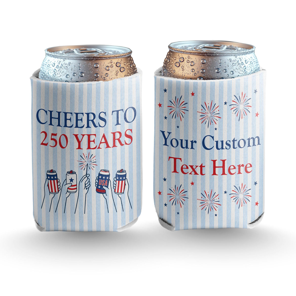 Custom Cheers to 250 Years Can Coolers, Personalized USA 250th Anniversary Drink Sleeves, 4th of July BBQ Party Favors